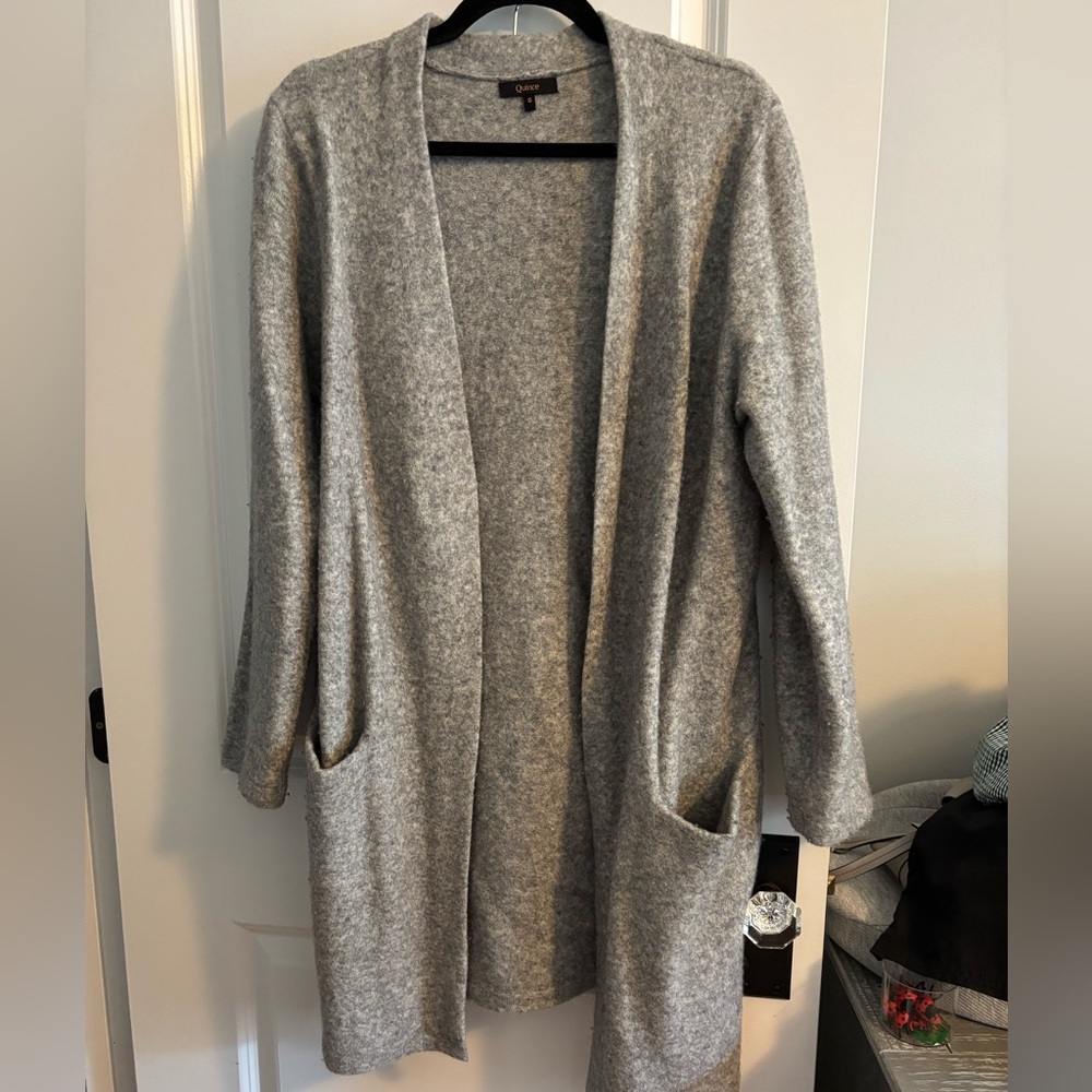 Quince merino wool sweater coat. Sz small, heather grey